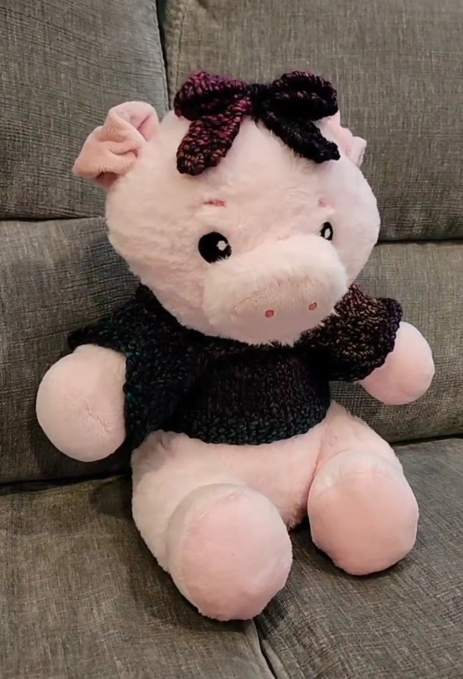 Stuffed Pig with Sweater and a Bow