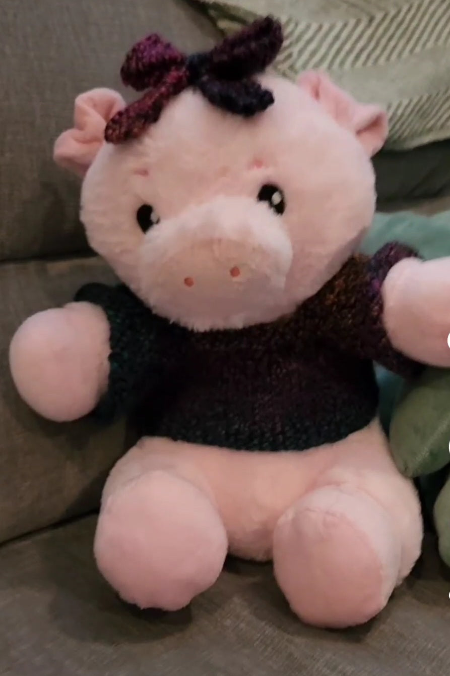 Stuffed Pig with Sweater and a Bow