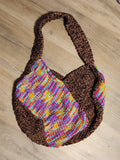 Hand Knit Rainbow and Brown Twisted Bag