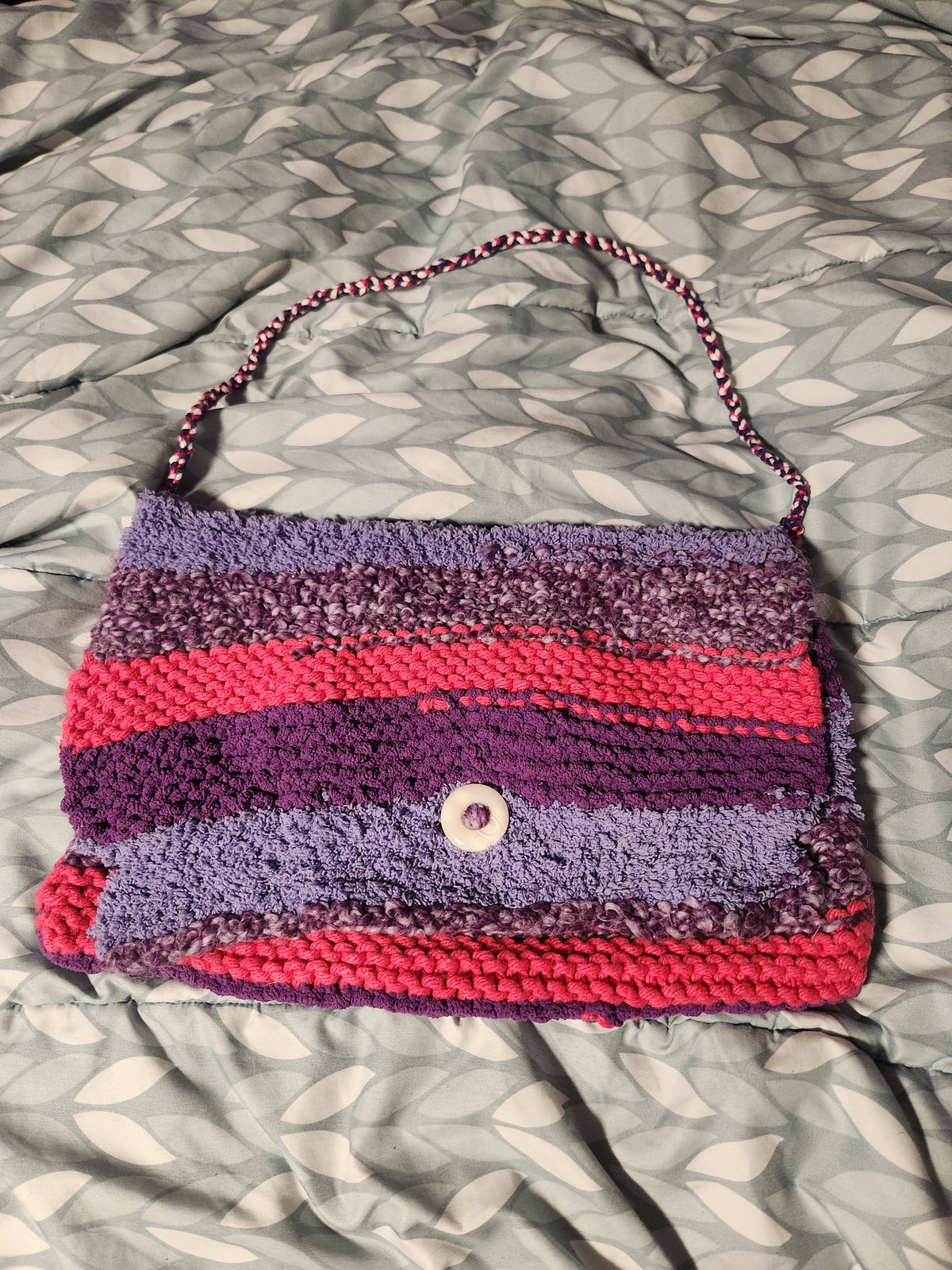 Hand Knit Purple and Pink Bag